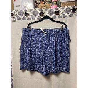 NWT Huk Men Pursuit Printed Volley Swim Shorts Blue Size XXL Quick Dry 5.5"